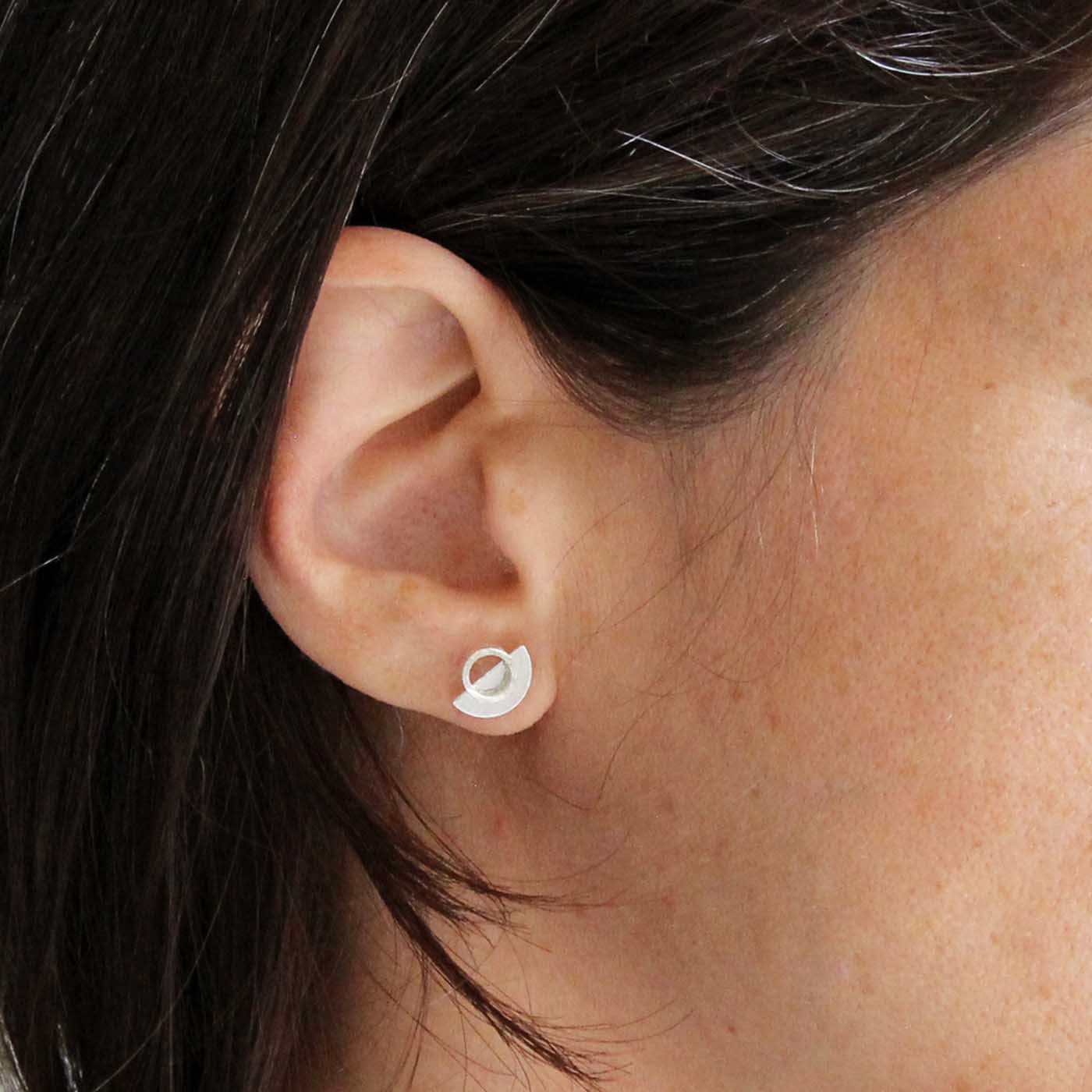 Half Circle Stud Earrings in Sterling Silver